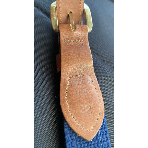 Zep-Pro Belt Mens 32 Boys Canvas Leather Brass Blue Game Fish Fishing USA Made - Picture 7 of 16